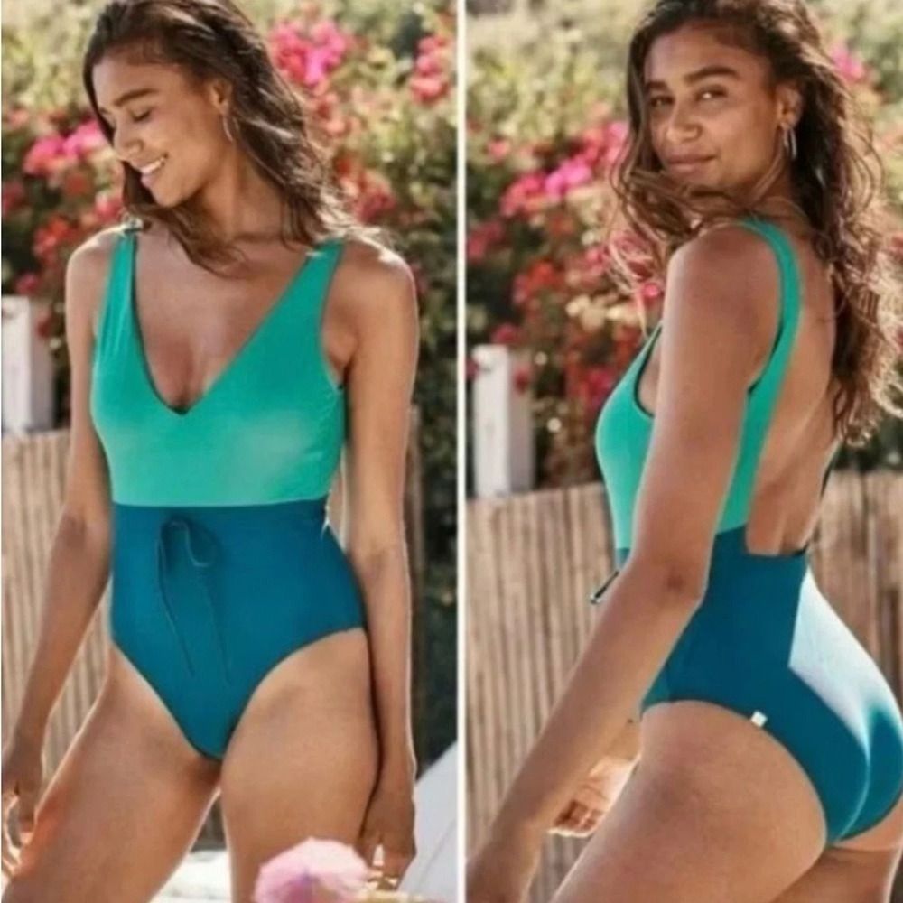 Summersalt one-piece swimsuit, Tie-Waist Backflip Seaweed Sea-glass (teal) Sz 14
